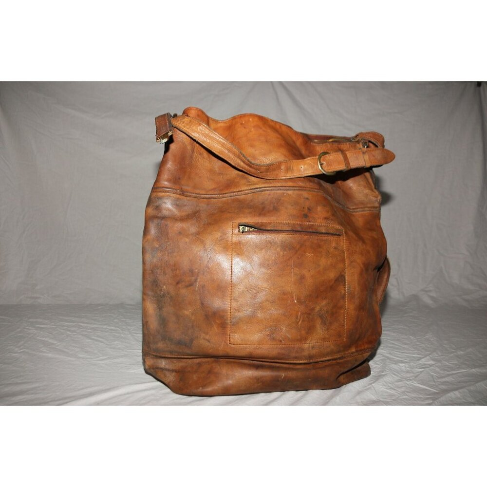 Vintage 1970's Handmade Cowhide Leather Duffle Bag Luggage Made In Argentina